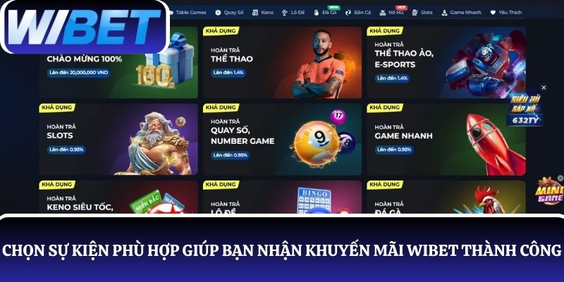 Chọn sự kiện phù hợp - Cách nhận khuyến mãi WIBET  thành công